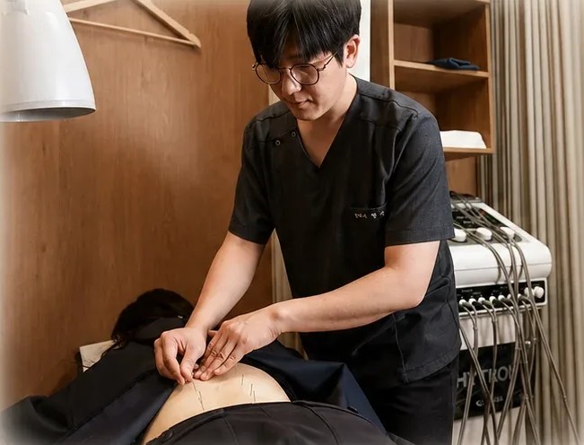 서울온한의원 교통사고 후유증 침 치료 장면 서울온한의원 교통사고 후유증 침 치료 장면
